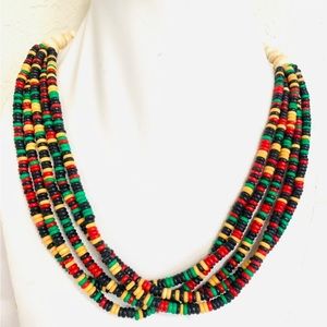 Multi strand Rasta bone beaded necklace